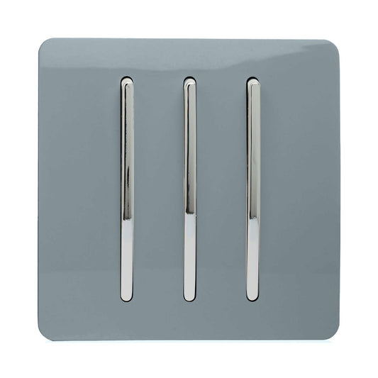 Trendi 3 Gang 2 Way Artistic Modern Glossy 10 Amp Rocker Tactile Light Switch Cool Grey