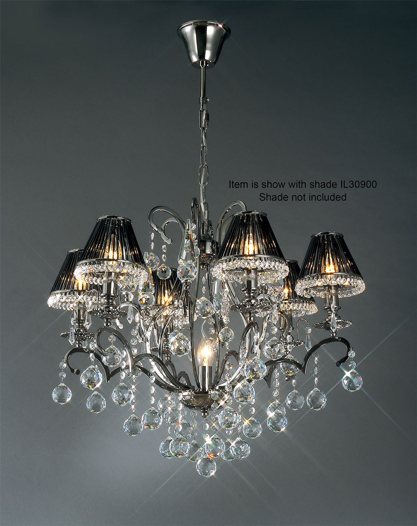 Diyas Pescara 65cm  Round 7 Light E14 Black Chrome/Crystal Ceiling Pendant Light Fitting
