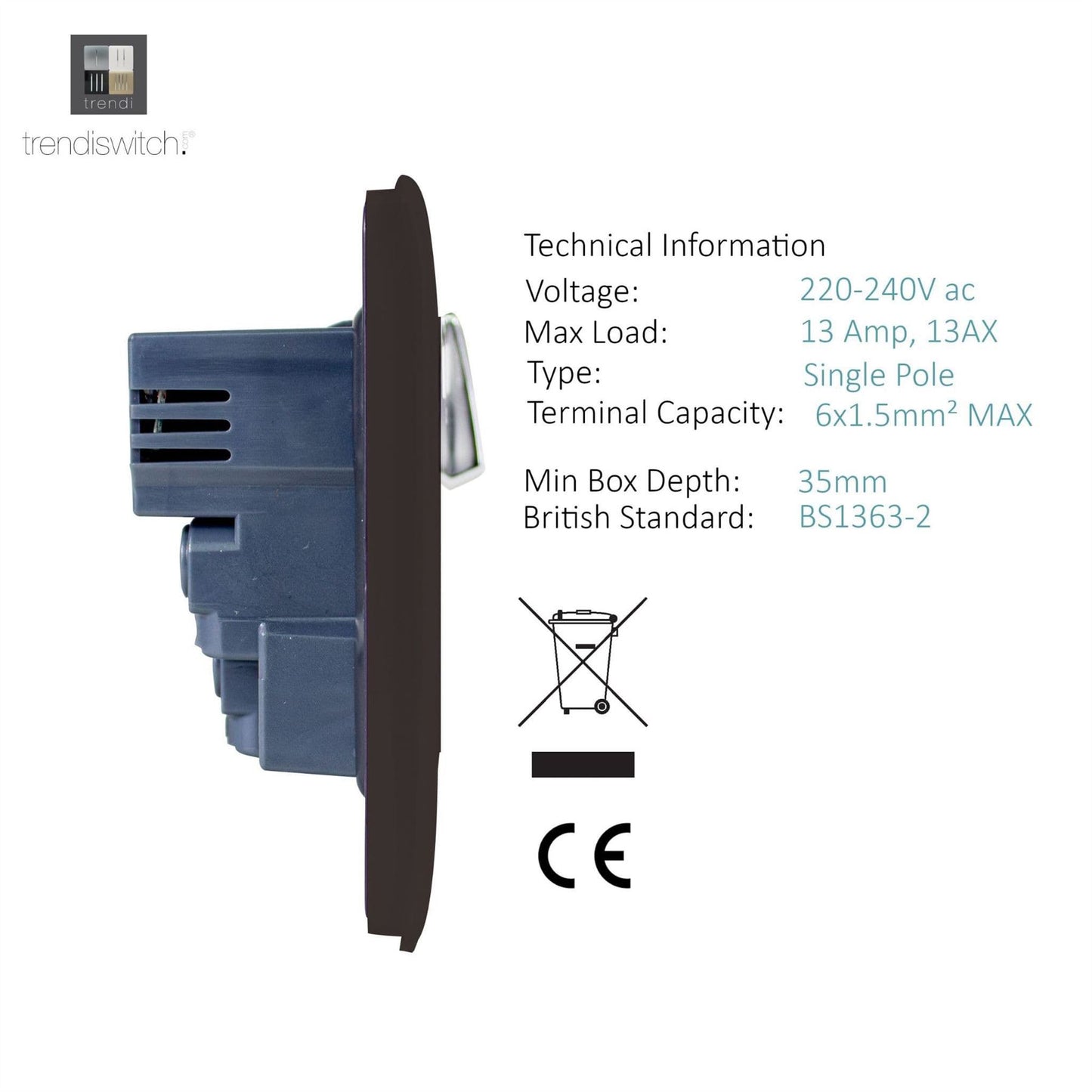 Trendi 2 Gang Artistic Modern Glossy 13 Amp 4x2.1mA USB Switched Tactile Plug Socket Dark Brown