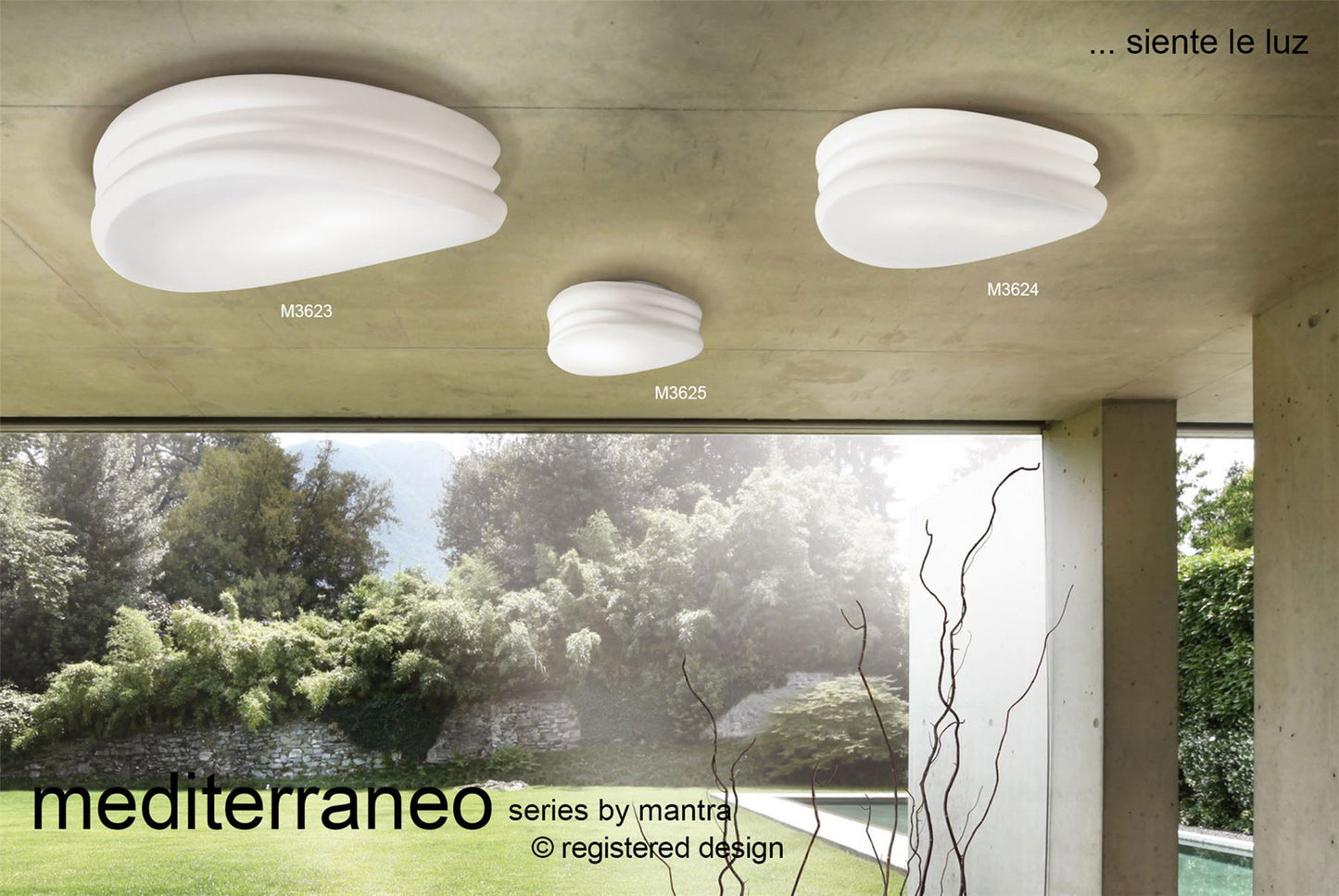 Mantra M3624 Mediterraneo Ceiling/Wall 2 Light E27 Medium, Frosted White Glass