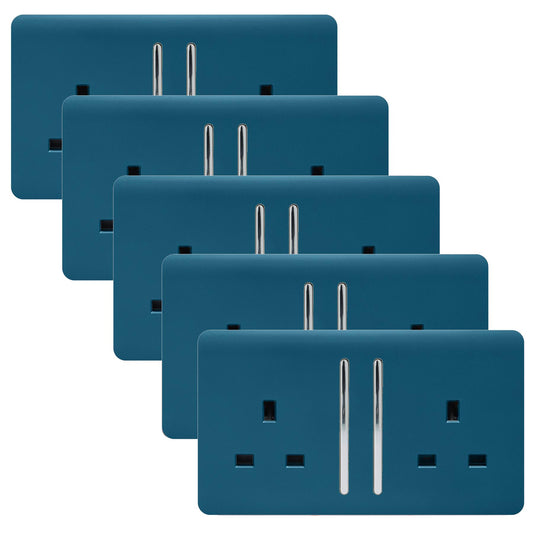 Trendi 2 Gang Artistic Modern Glossy 13 Amp Switched Tactile Plug Socket Midnight Blue (5 Pack)