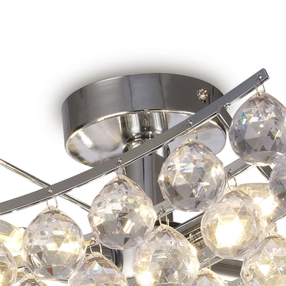 Deco Rayne Flush Square Square Ceiling Lamp with Acrylic Spheres, 4 Light E14 Polished Chrome Finish