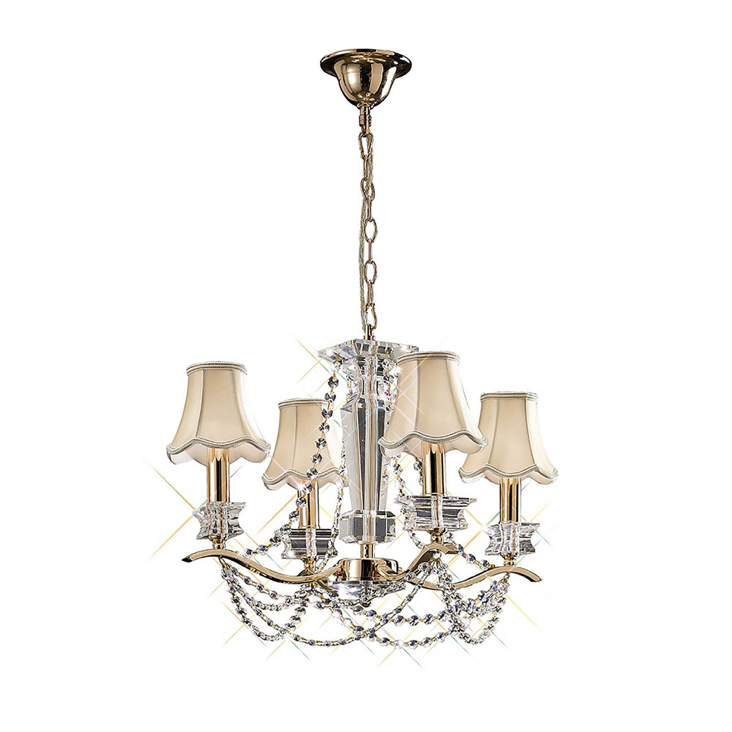 Diyas Nydia 55cm  4 Light E14 French Gold/Crystal Ceiling Pendant Light Fitting