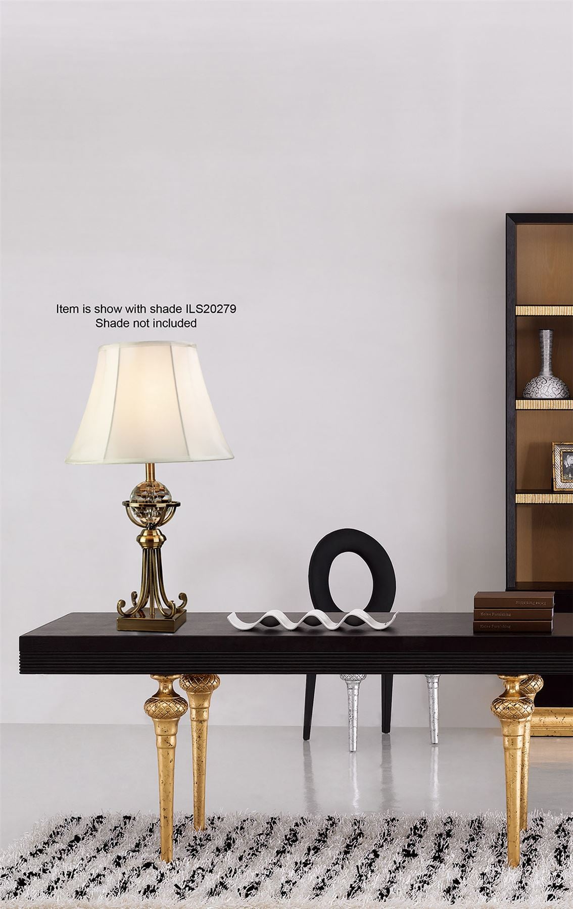 Diyas Elmo Large Crystal Table Lamp WITHOUT SHADE 1 Light E27 Antique Brass