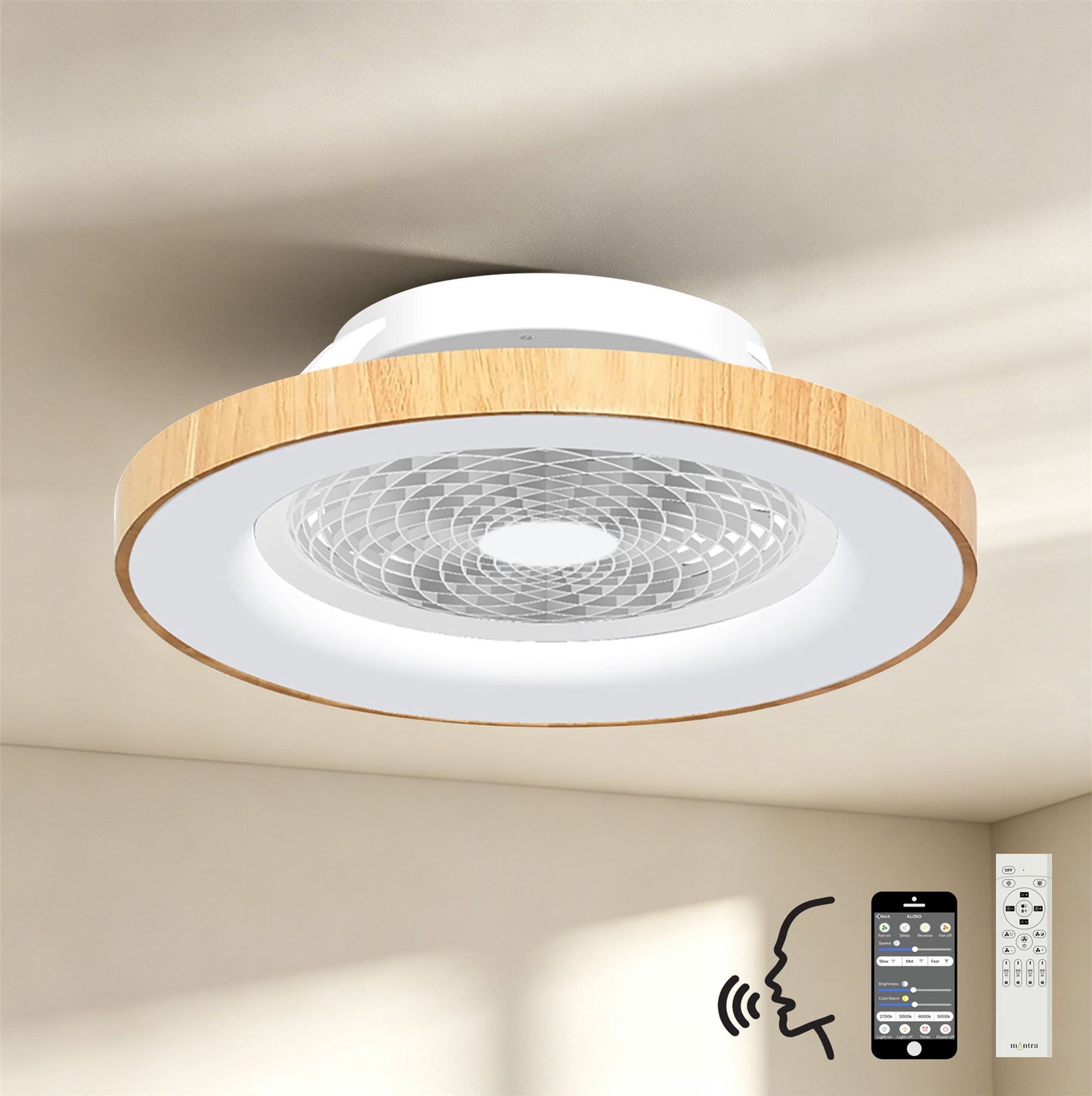 Tibet 65cm 70W LED Dimmable Ceiling Light With 35W DC Reversible Fan Remote, APP, Alexa & Google Voice, 3900lm, Wood Effect/White, 5yrs Wrnty