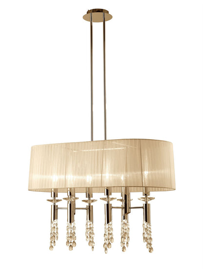 Mantra Tiffany Pendant 6+6 Light E27+G9 Oval, French Gold with Cream Shade & Clear Crystal