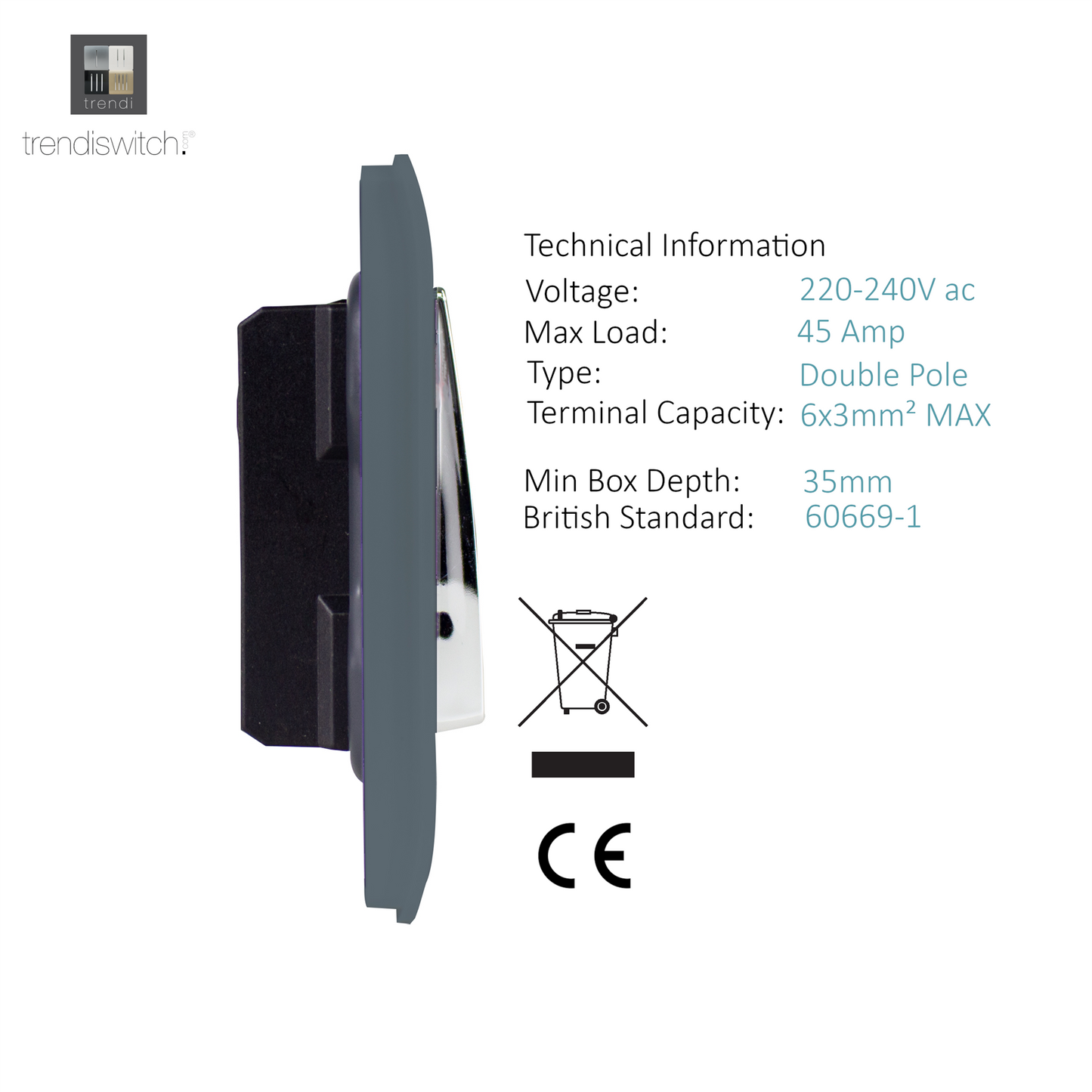 Trendi Artistic Modern Glossy 45 A Tactile Light Switch & Neon Insert Warm Grey