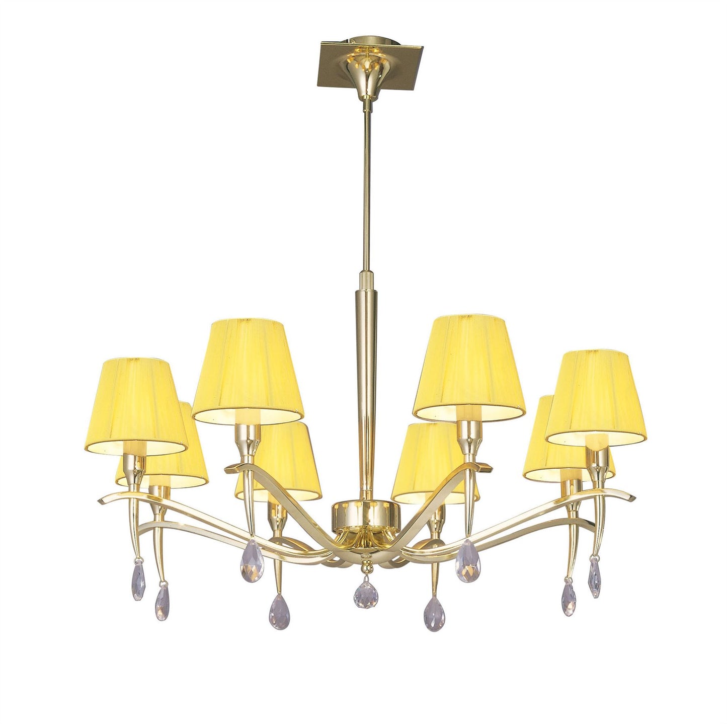 Mantra Siena 75cm Pendant Round 8 Light E14, Polished Brass with Amber Cream Shades and Clear Crystal