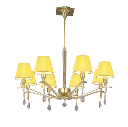 Mantra Siena 75cm Pendant Round 8 Light E14, Polished Brass with Amber Cream Shades and Clear Crystal