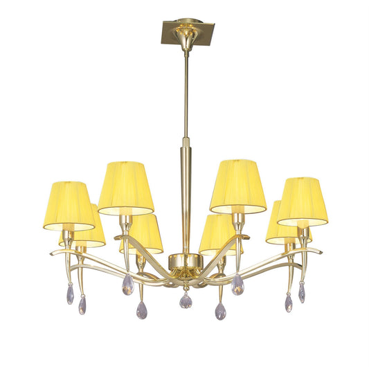 Mantra Siena 75cm Pendant Round 8 Light E14, Polished Brass with Amber Cream Shades and Clear Crystal