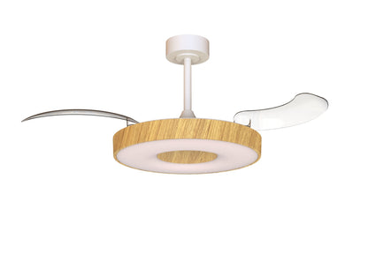 Coin Fan M 49cm 40W LED Dimmable Ceiling With Built-In 30W DC Fan, 3000-5000K Remote, APP, Alexa & Google Voice Control, 6400lm, Wood/White