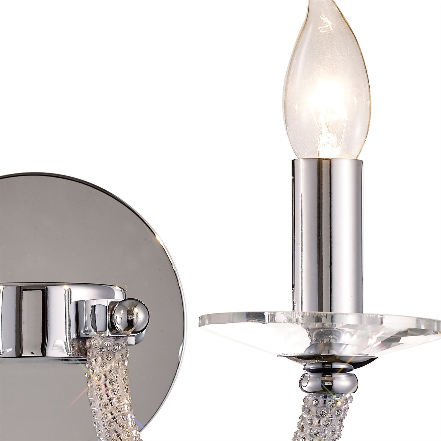 Diyas Elena Wall Light Switched 2 Light E14 Polished Chrome/Crystal