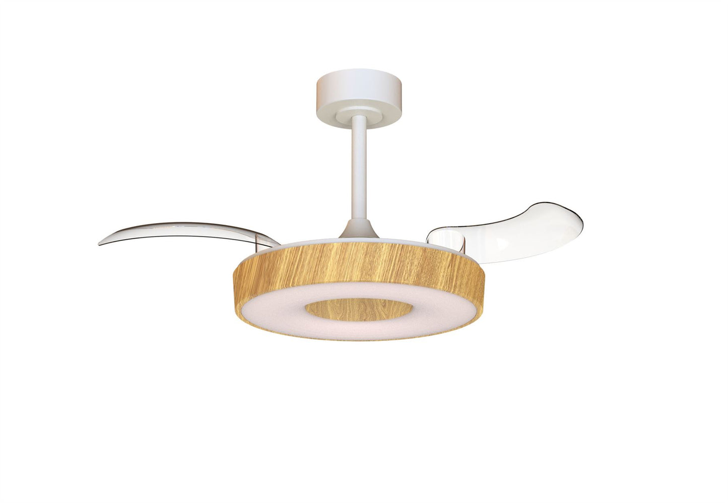 Coin Fan Mini Smart 40cm 36W LED Dimmable Ceiling With Built-In 25W DC Fan, 3000-5000K Remote, APP, Alexa & Google Voice Control, 5710lm, Wood/White