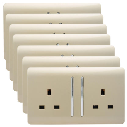 Trendi 2 Gang Artistic Modern Glossy 13 Amp Switched Plug Socket Champagne Gold (7 Pack)