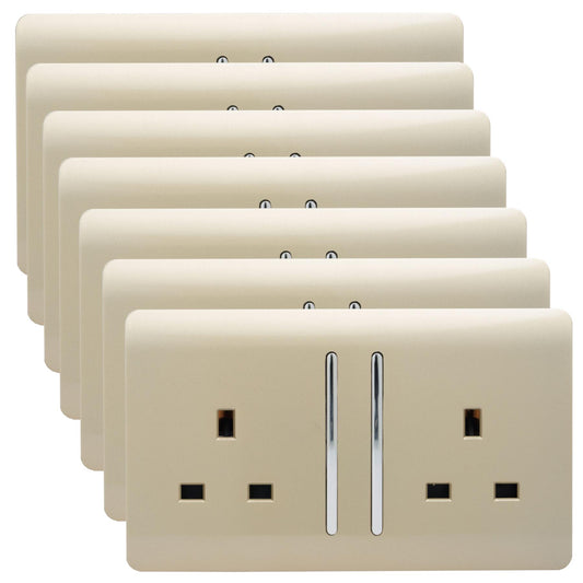 Trendi 2 Gang Artistic Modern Glossy 13 Amp Switched Plug Socket Champagne Gold (7 Pack)