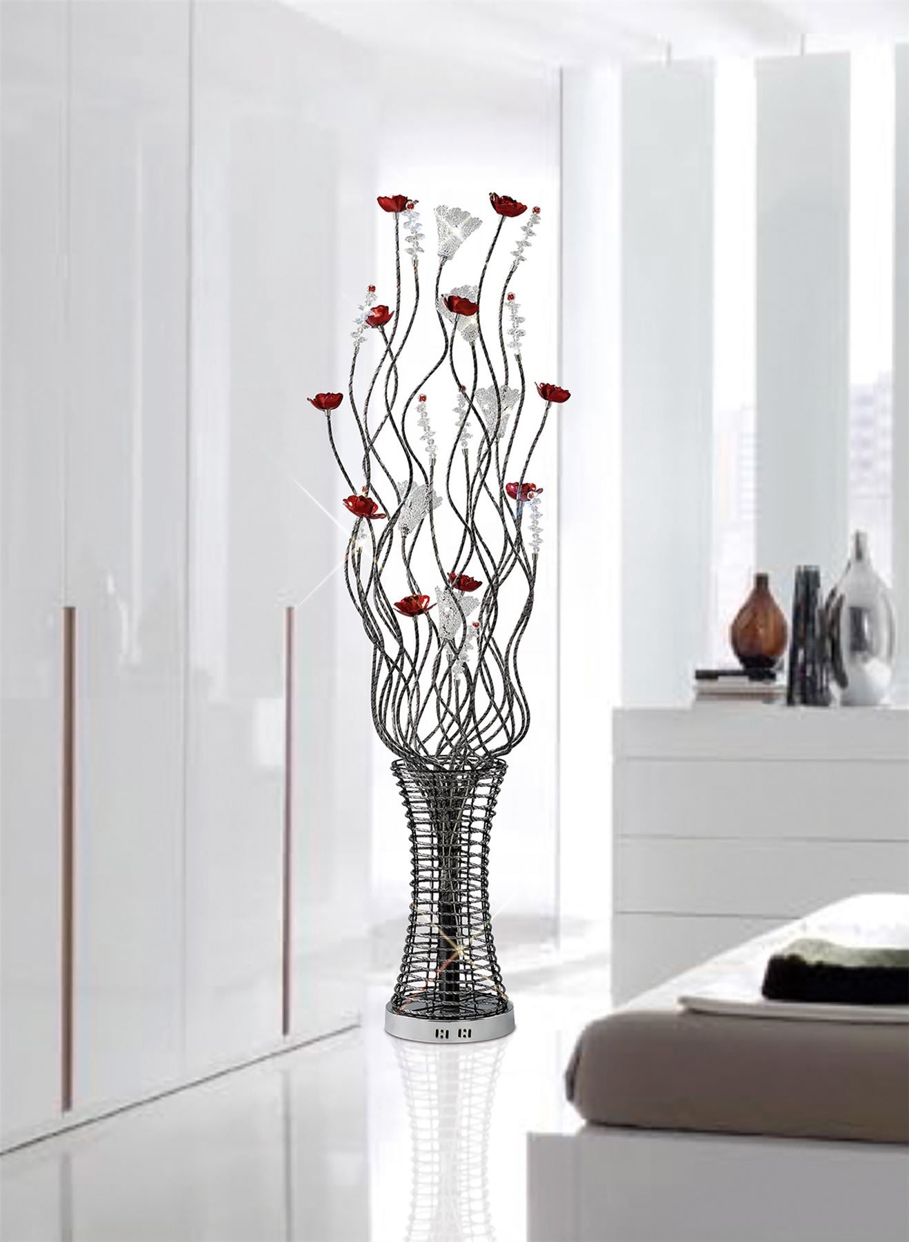 Diyas Home Rouge Aluminium (DH) Rouge Floor Lamp 7 Light G4 Black/Red/Chrome/Crystal, NOT LED/CFL Compatible