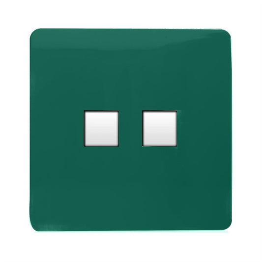 Trendi 2 Gang RJ45 Cat 6 PC Ethernet & Modern Designer Telephone Slave Sockets in Dark Green