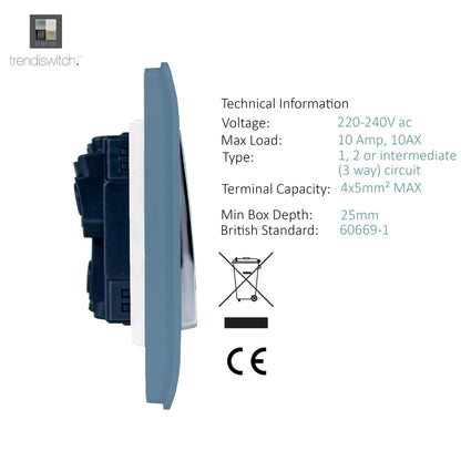 Trendi 4 Gang (2 Way & 1x Intermediate) Glossy 10 Amp Rocker Light Switch Sky