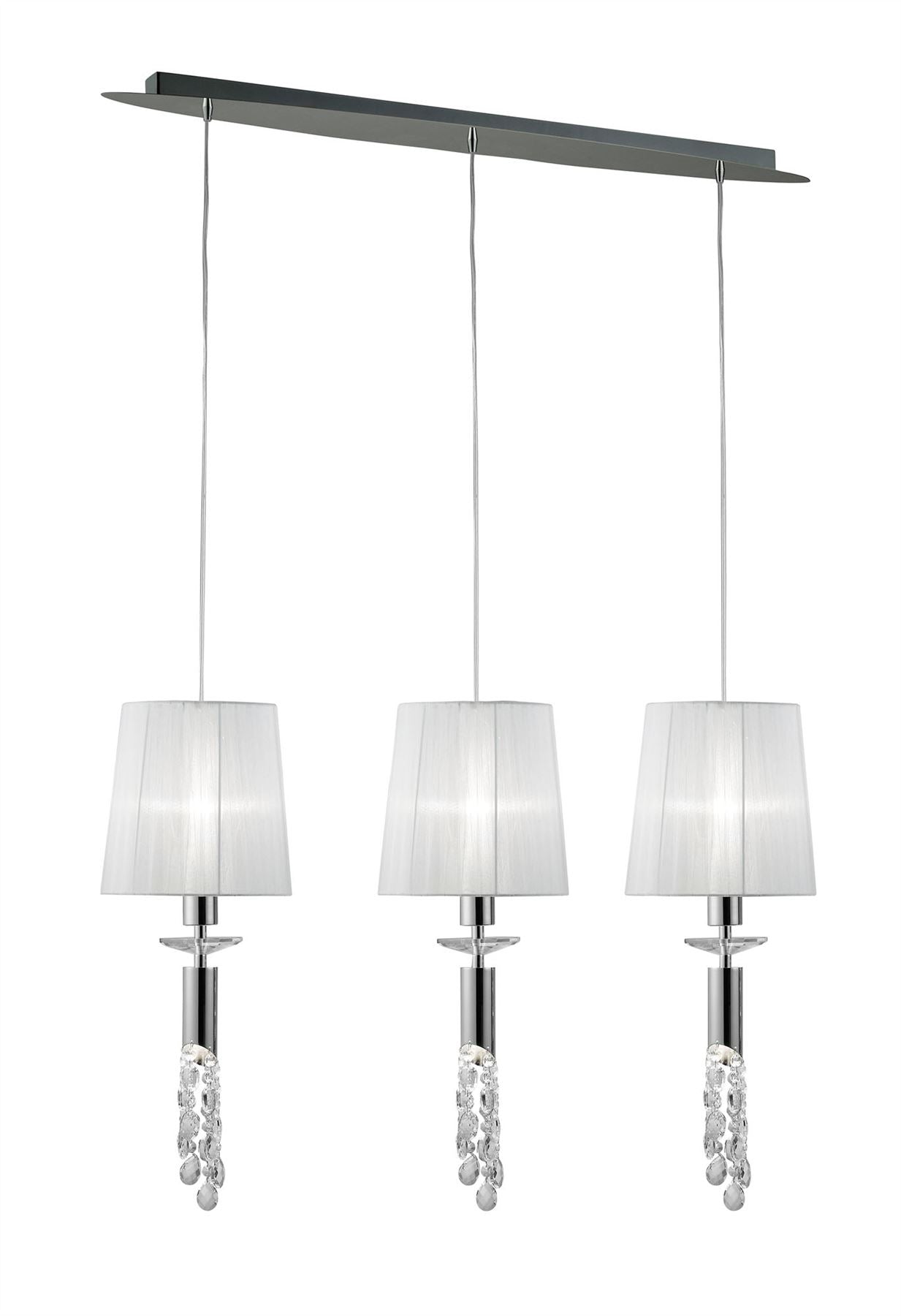 Mantra M3855 Tiffany Linear Pendant 3+3 Light E27+G9 Line, Polished Chrome with White Shades & Clear Crystal