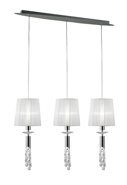 Mantra M3855 Tiffany Linear Pendant 3+3 Light E27+G9 Line, Polished Chrome with White Shades & Clear Crystal