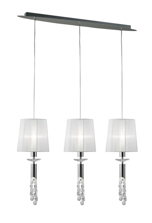 Mantra M3855 Tiffany Linear Pendant 3+3 Light E27+G9 Line, Polished Chrome with White Shades & Clear Crystal