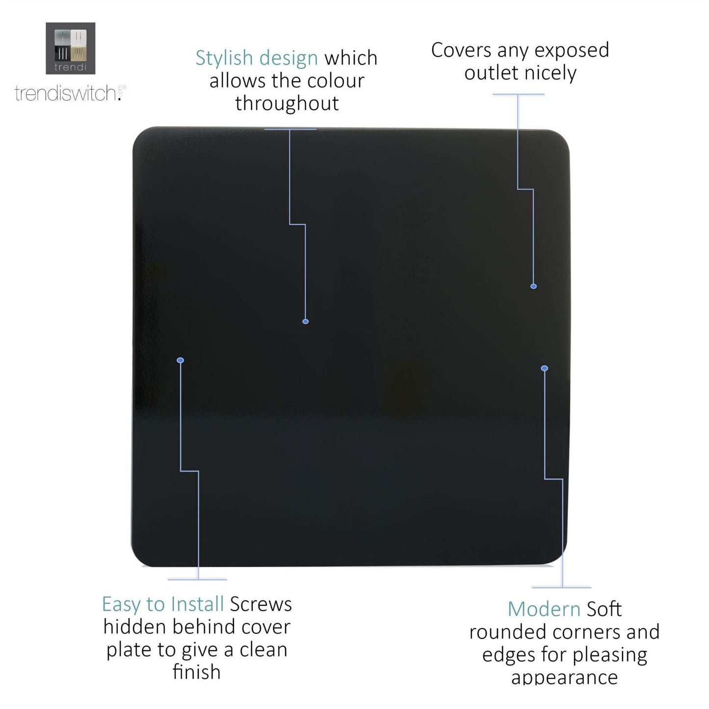 Trendi Artistic Modern Glossy Tactile Single Blanking Plate Black ART-BLKBL