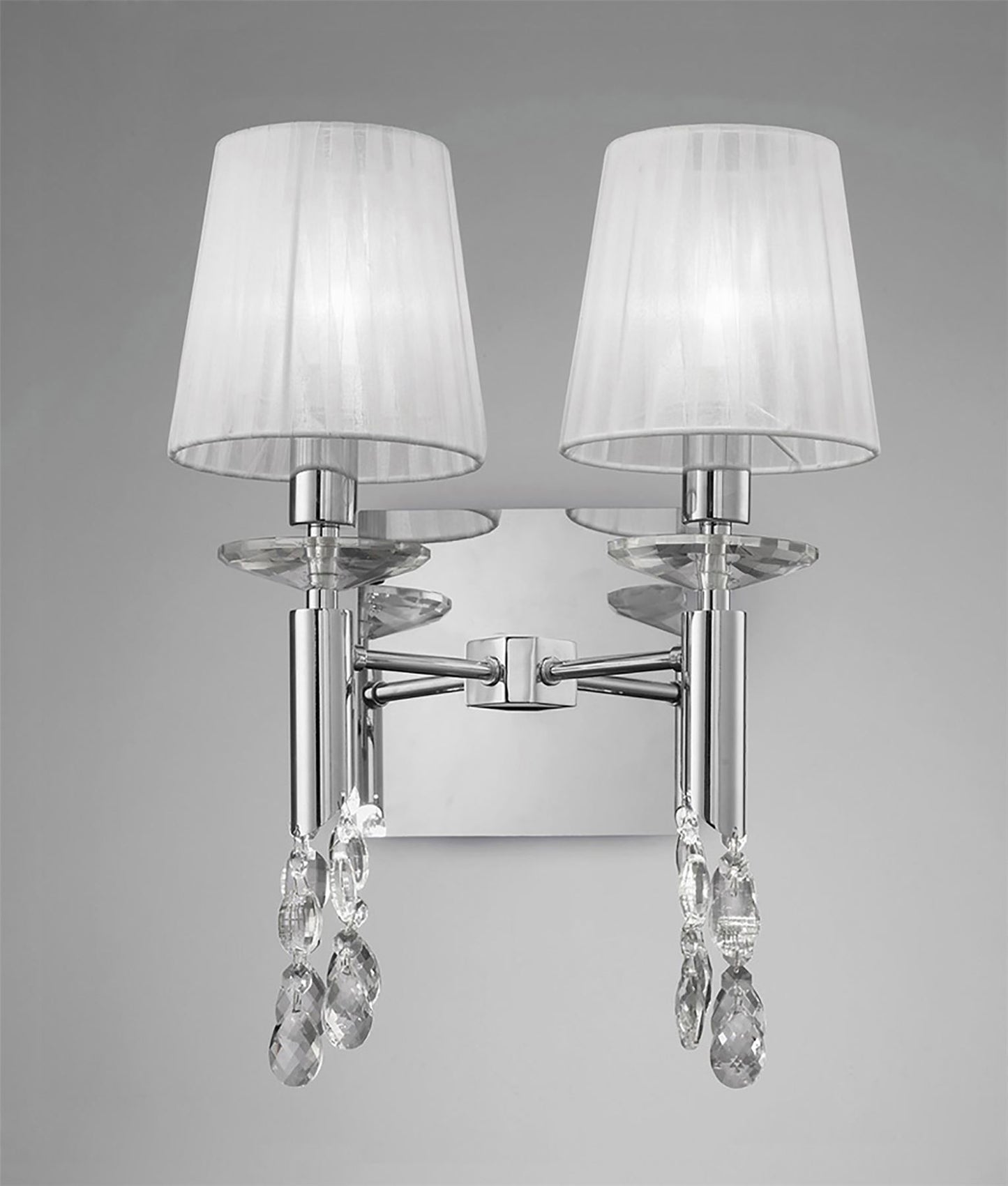 Mantra M3863/S Tiffany Wall Light Switched 2+2 Light E14+G9, Polished Chrome with White Shades & Clear Crystal - M3863/S