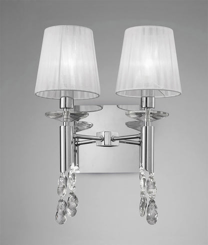 Mantra M3863/S Tiffany Wall Light Switched 2+2 Light E14+G9, Polished Chrome with White Shades & Clear Crystal - M3863/S