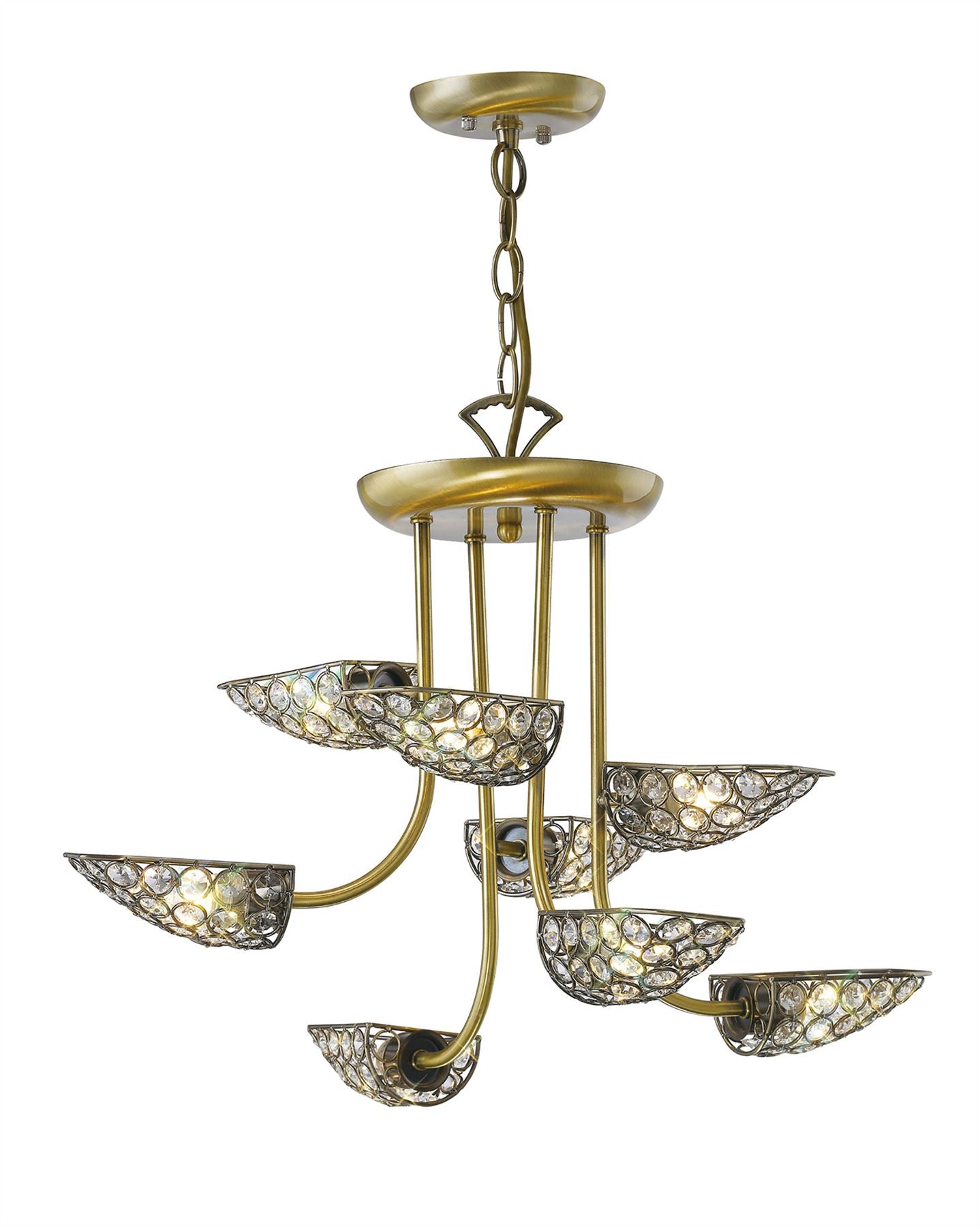 Diyas Ashton 53cm  8 Light G9 Antique Brass/Crystal Ceiling Pendant Light Fitting
