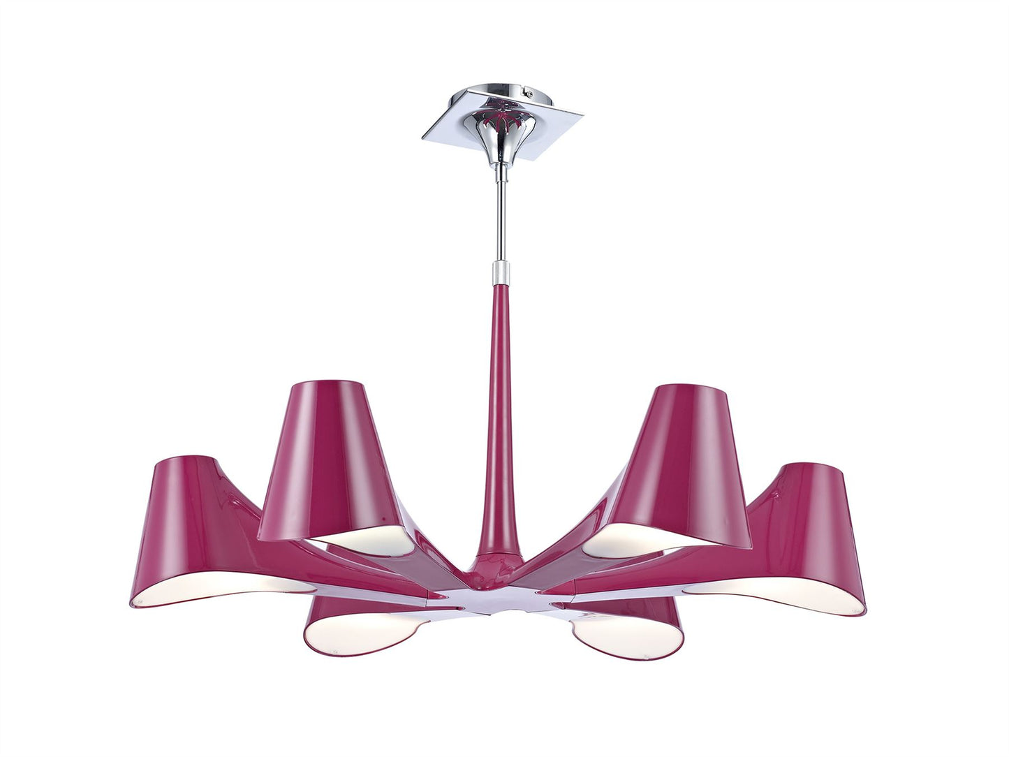 Mantra Ora 77cm Telescopic Convertible To Semi Flush 6 Light E27, Gloss Purple/White Acrylic/Polished Chrome, CFL Lamps INCLUDED