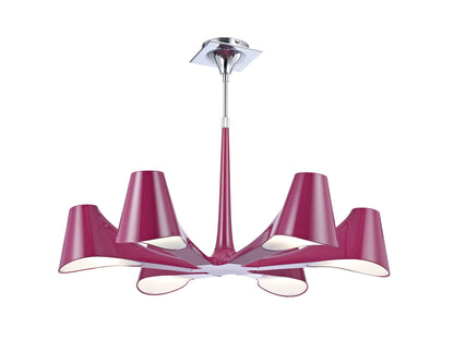 Mantra Ora 77cm Telescopic Convertible To Semi Flush 6 Light E27, Gloss Purple/White Acrylic/Polished Chrome, CFL Lamps INCLUDED