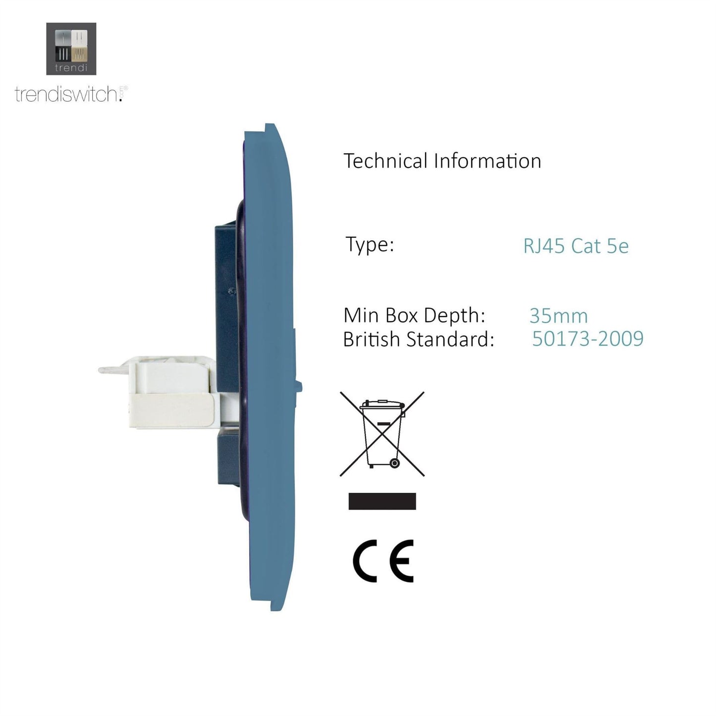 Trendi Modern Glossy Tactile TV Co-axial Socket+RJ45 Cat 5e&Cat 6 PC Ethernet Socket Sky
