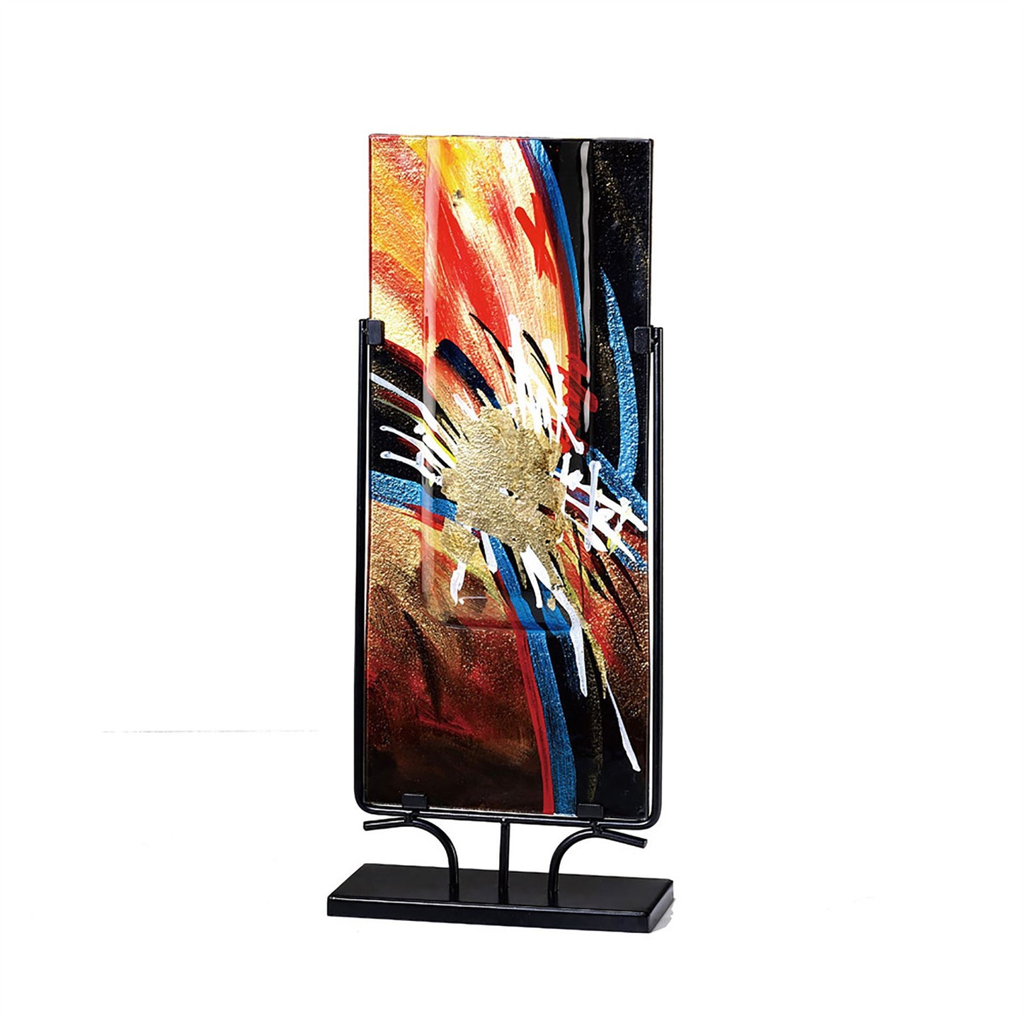 Diyas Home (DH) Nexus Glass Art Vase Rectangle with Stand Black/Orange/Multi-Colour Art
