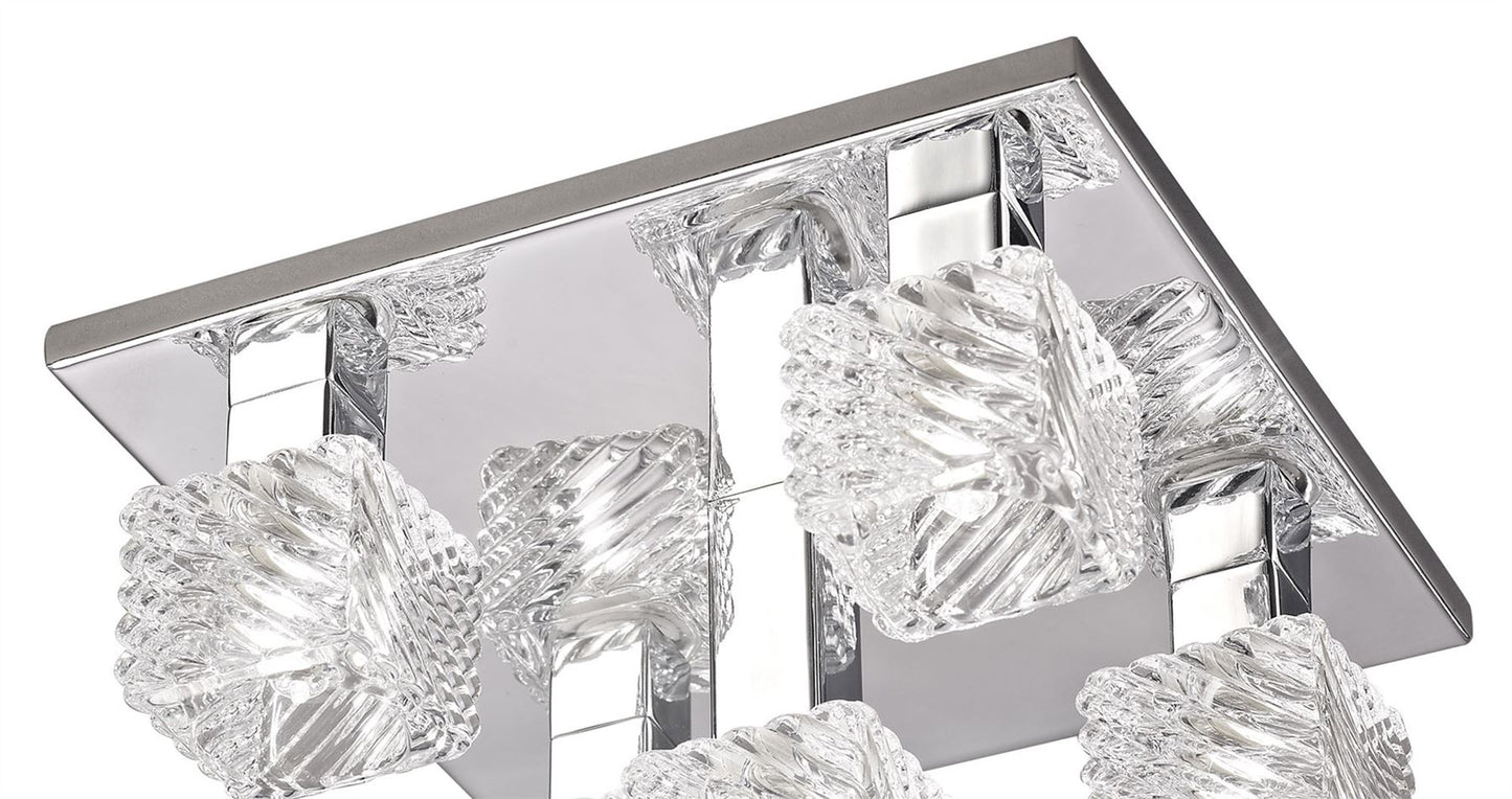 Deco Accor Ceiling Flush 5 Light G9, 230mm Square, Polished Chrome/Clear Glass