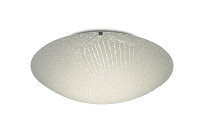 Deco Tassa 18W LED Medium Flush Ceiling Light, 400mm Round, 4000K 1500lm CRI80, Random Line Pattern Glass with Polished Chrome Detail