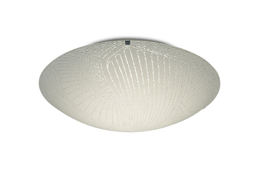 Deco Tassa 18W LED Medium Flush Ceiling Light, 400mm Round, 4000K 1500lm CRI80, Random Line Pattern Glass with Polished Chrome Detail
