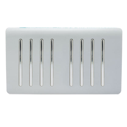 Trendi  8 Gang 2 Way Rocker Black Double Plate Light Switch in Silver