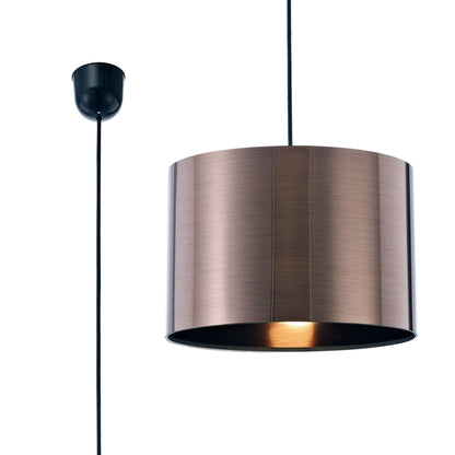 Deco Dako Black Pendant 1 Light E27 with 300 x 200mm Metallic Bronze Finish Cylinder Shade, c/w Ceiling Bracket