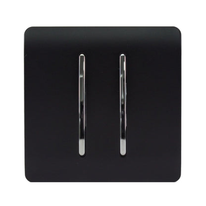 Trendi 2 Gang 2 Way  10 Amp Rocker Light Switch Matt Black Soft Touch