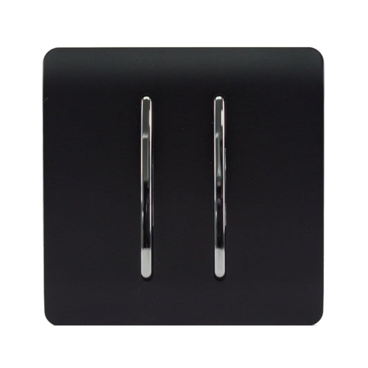Trendi 2 Gang 2 Way  10 Amp Rocker Light Switch Matt Black Soft Touch