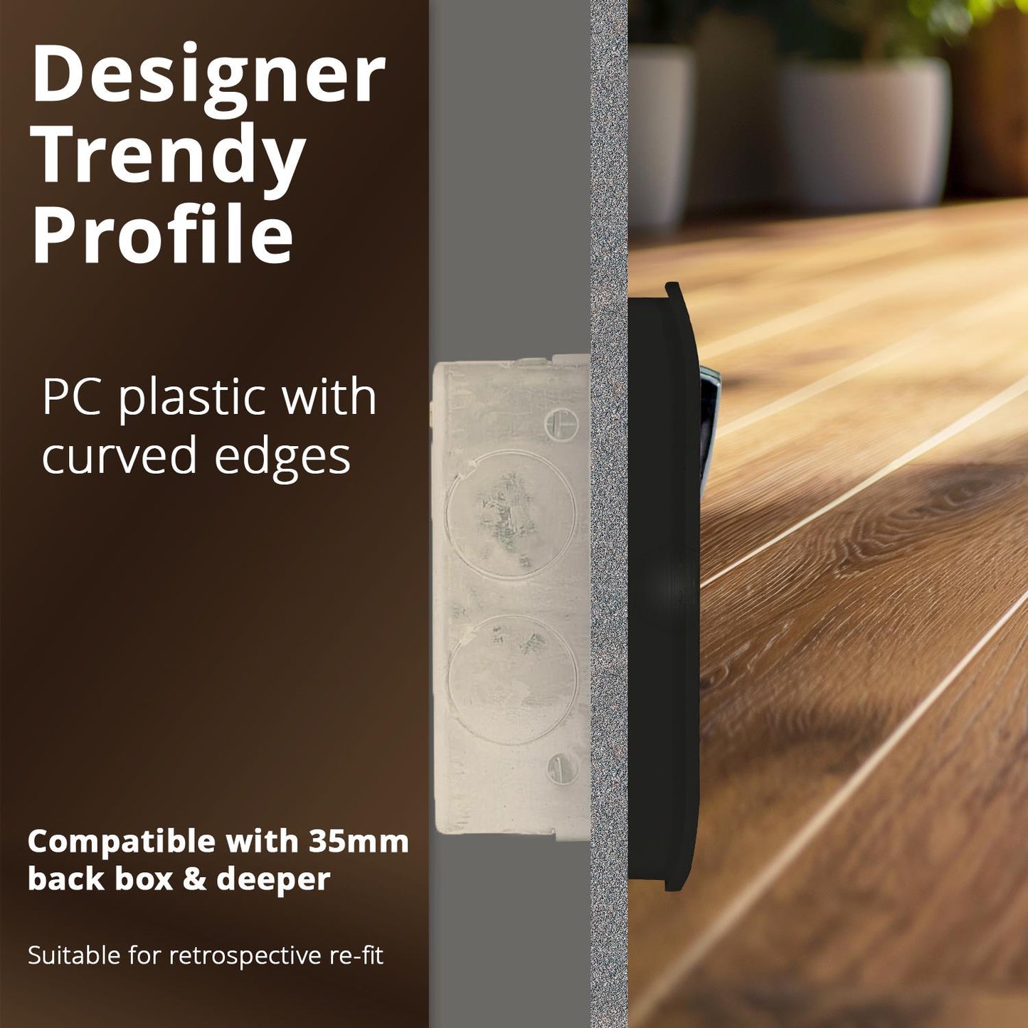 Trendi 2 Gang Artistic Modern 13 Amp Switched Plug Socket Black ART-SKT213LBK