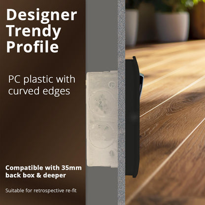 Trendi 2 Gang Artistic Modern 13 Amp Switched Plug Socket Black ART-SKT213LBK