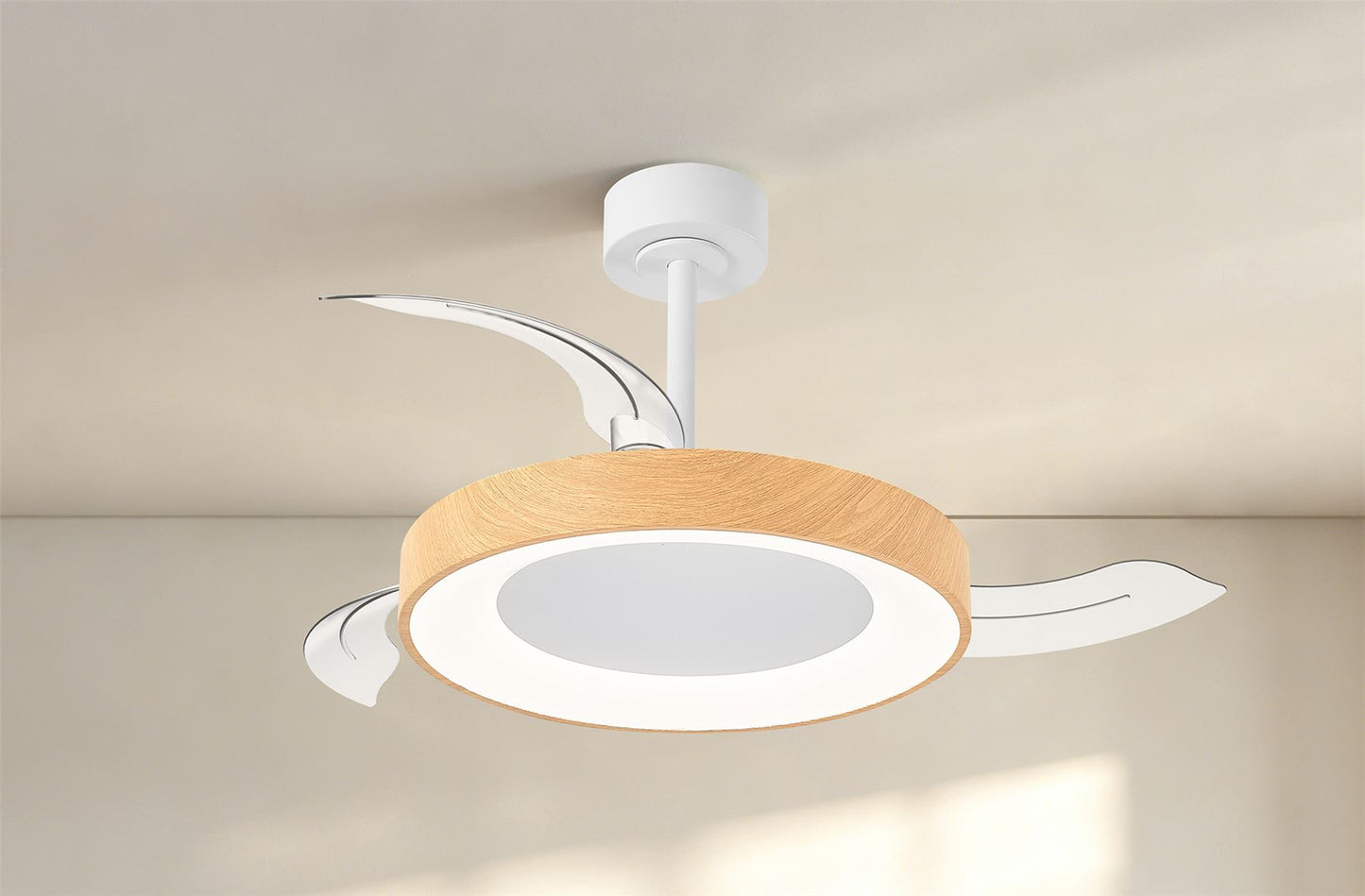 Niseko Fan S 40cm 45W LED Dimmable Ceiling Light With Built-In 25W DC Fan, 2700-5000K Remote Control, 5000lm, Wood, 5yrs Warranty