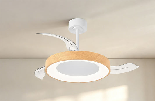 Niseko Fan S 40cm 45W LED Dimmable Ceiling Light With Built-In 25W DC Fan, 2700-5000K Remote Control, 5000lm, Wood, 5yrs Warranty
