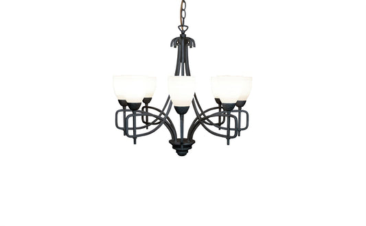 Diyas San Marino 54cm  8 Light E14 Tex/Pewter/Frosted Glass Ceiling Pendant Light Fitting