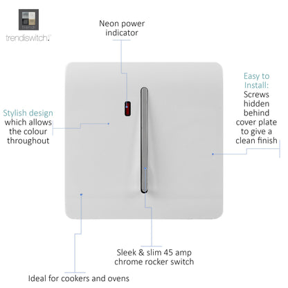 Trendi Switch 1 Gang 20 Amp Heavy Duty Rocker Switch in Matt White - ART-WHS1MWH