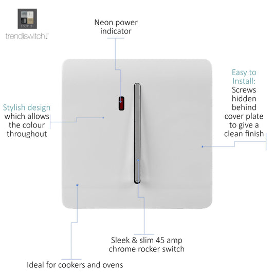 Trendi Switch 1 Gang 20 Amp Heavy Duty Rocker Switch in Matt White - ART-WHS1MWH