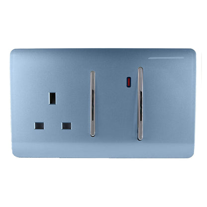 Trendi Artistic Modern Glossy 45 A Cooker Switch & Plug Socket Inc Neon Insert Sky