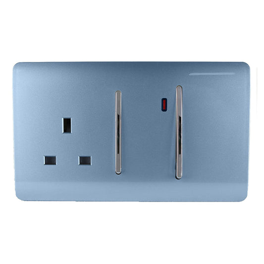 Trendi Artistic Modern Glossy 45 A Cooker Switch & Plug Socket Inc Neon Insert Sky