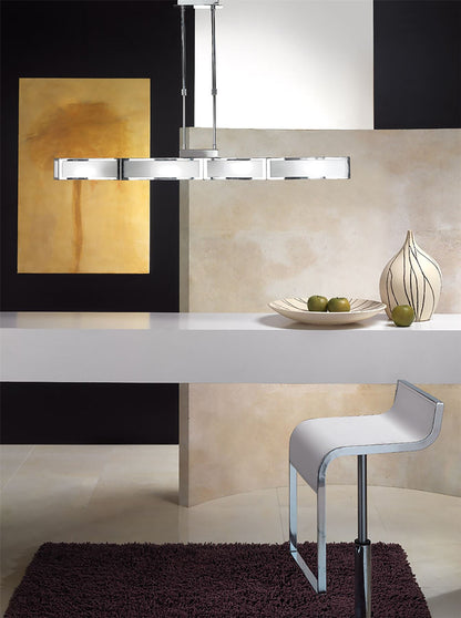 Mantra Duna GU10 Linear Pendant 4 Light L1, SGU10 Bar, Polished Chrome, White Acrylic, CFL Lamps INCLUDED